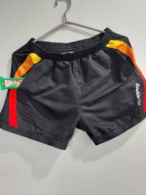 Double Fish DF008B Shorts Youth L/Y12-14 yellow orange Strips Table Tennis